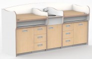 Commode 250 cm met spoelbak en mengkraan in vaste unit en dubbel werkblad 2 x 3 laden